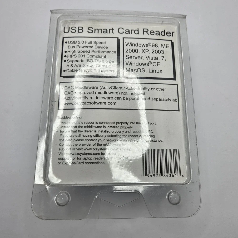 USB Smart Card Reader CAC FIPS 201 ISO 7816 Military ID Windows Mac